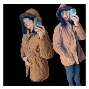 Women's Tan Leather Jacket with Faux Fur Collar P 17